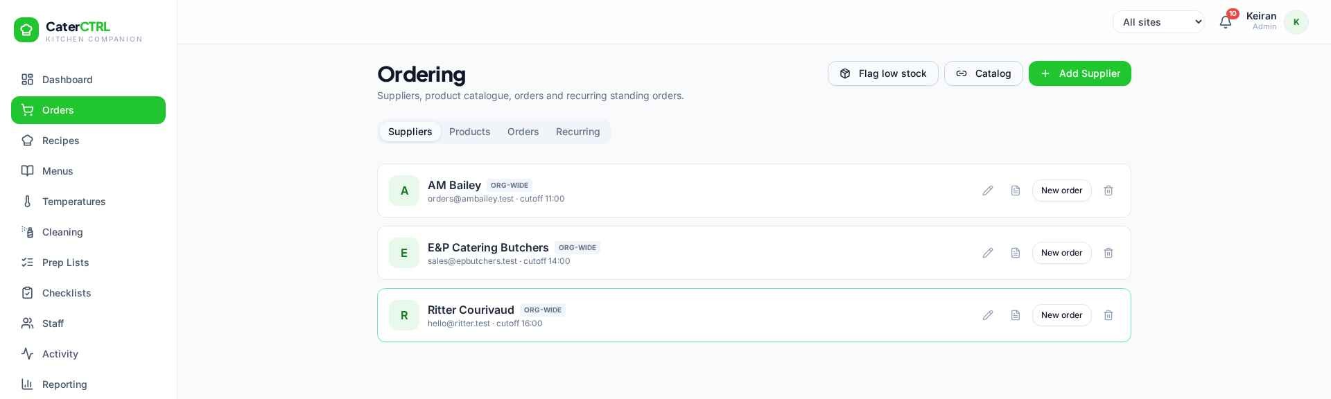 CaterCTRL supplier and ordering management